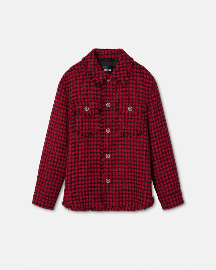 Versace Tweed Overshirt Blackred Men Jackets and Coats