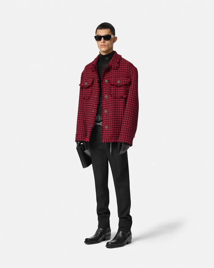 Versace Tweed Overshirt Blackred Men Jackets and Coats