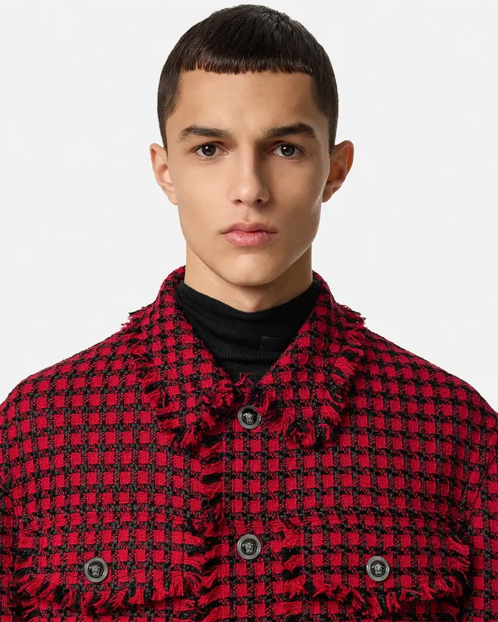 Versace Tweed Overshirt Blackred Men Jackets and Coats