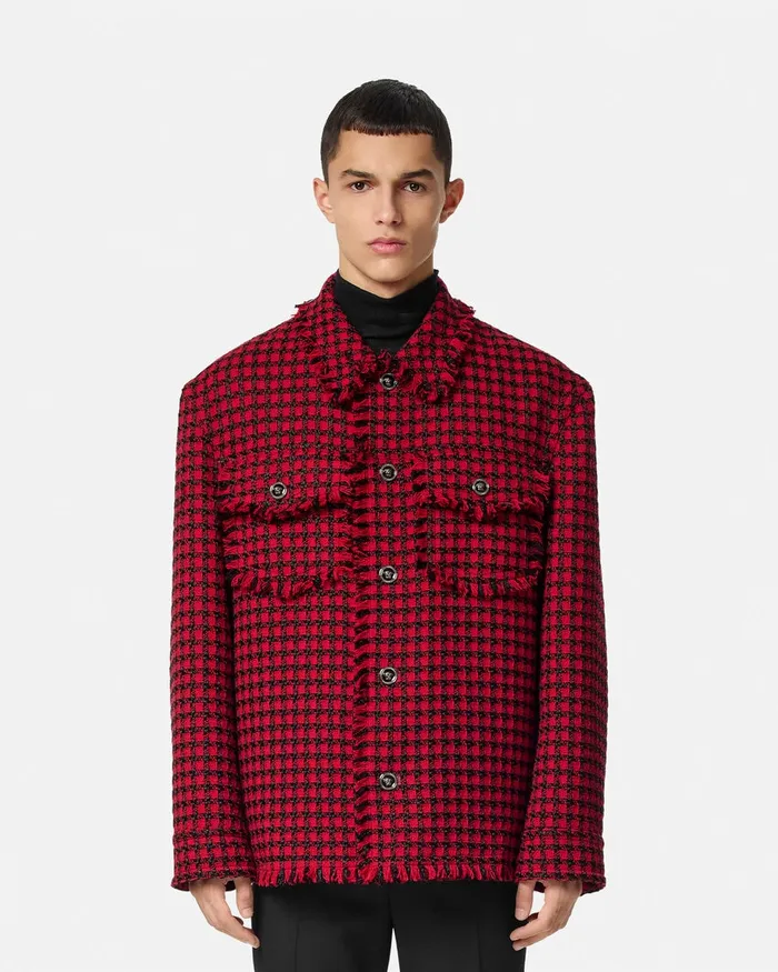 Versace Tweed Overshirt Blackred Men Jackets and Coats