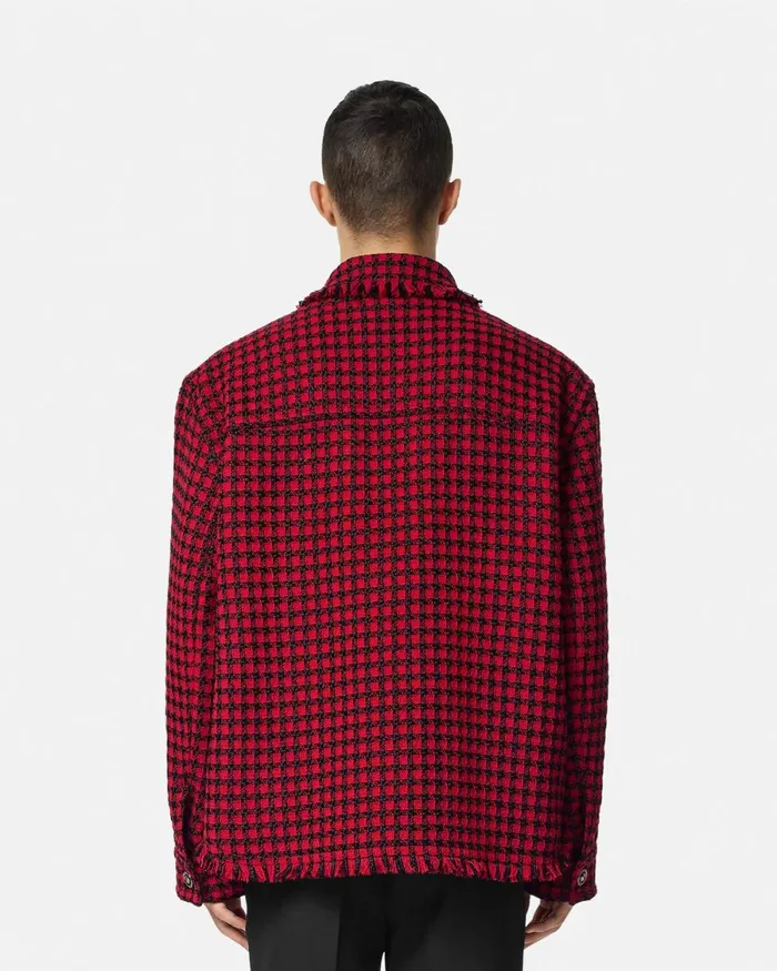 Versace Tweed Overshirt Blackred Men Jackets and Coats
