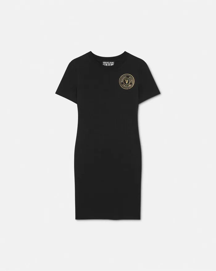 Versace VEmblem Logo TShirt Dress Blackgold Women Jeans Couture