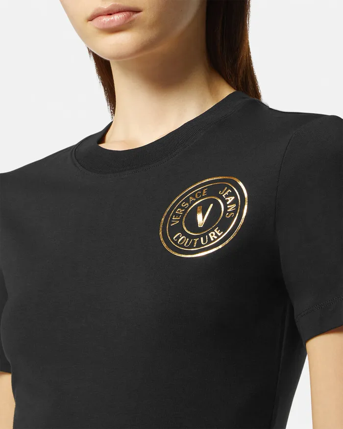 Versace VEmblem Logo TShirt Dress Blackgold Women Jeans Couture