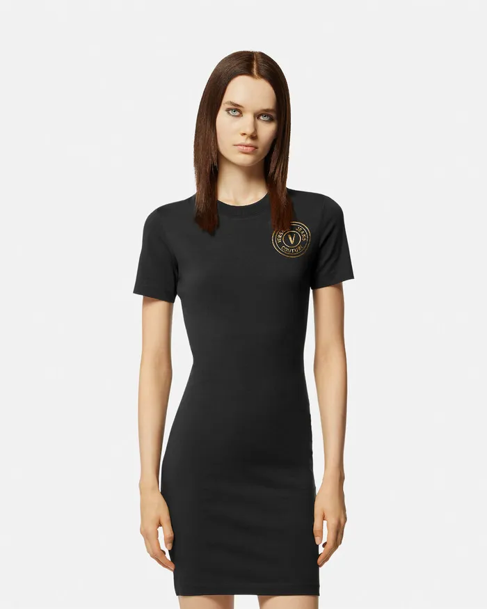Versace VEmblem Logo TShirt Dress Blackgold Women Jeans Couture