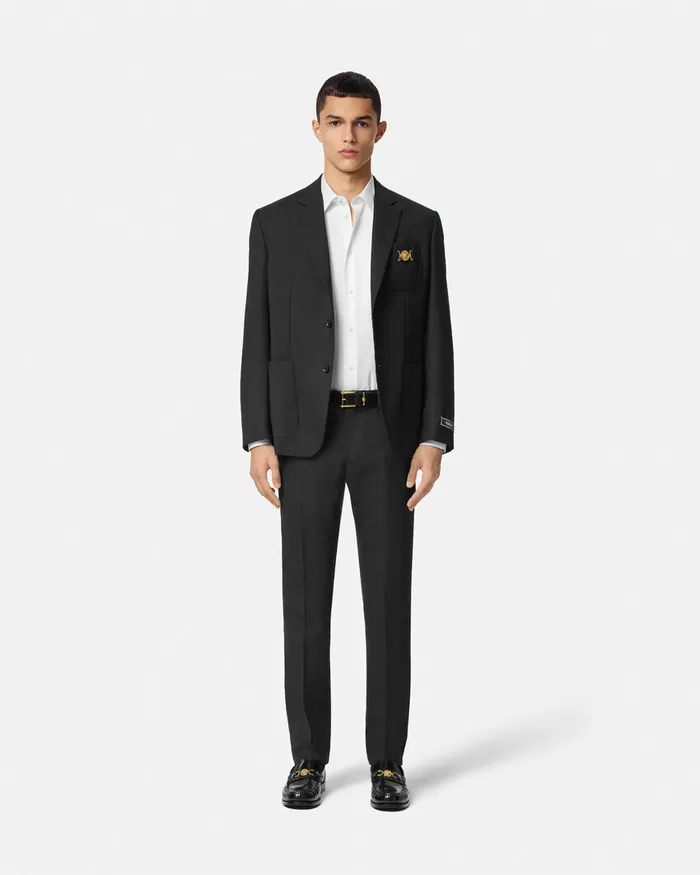 Versace Wool Formal Pants Black Men Blazers and Suits