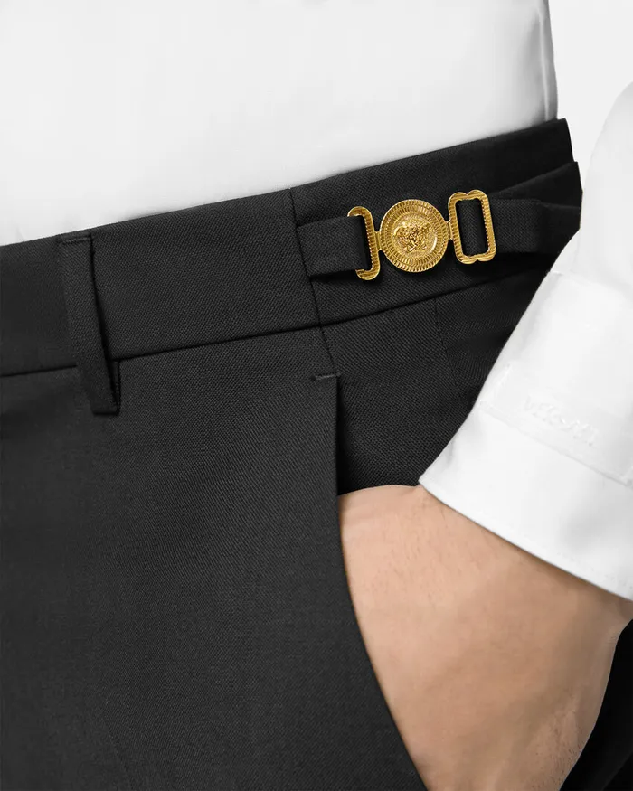 Versace Wool Formal Pants Black Men Blazers and Suits
