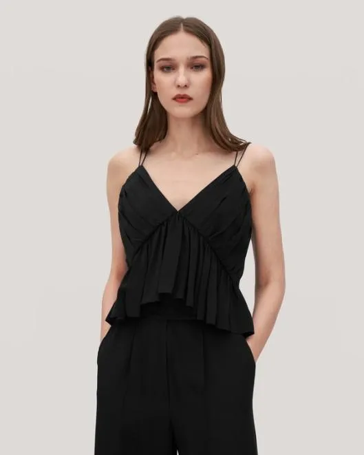 Versatile Pleated Silk Magnolia Camisole 8211 Black and White Silk Cami Top Women Lilysilk Tops Versatile Pleated Silk Magnolia Camisole 8211 Black and White Silk Cami Top Women Lilysilk Tops