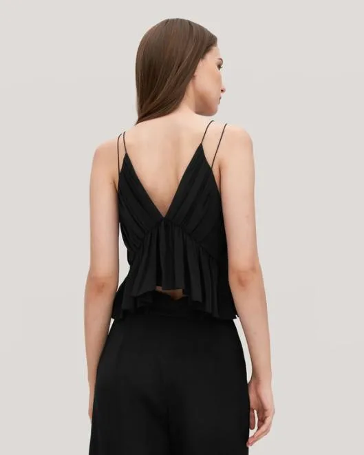 Versatile Pleated Silk Magnolia Camisole 8211 Black and White Silk Cami Top Women Lilysilk Tops