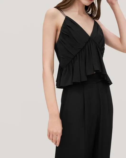 Versatile Pleated Silk Magnolia Camisole 8211 Black and White Silk Cami Top Women Lilysilk Tops