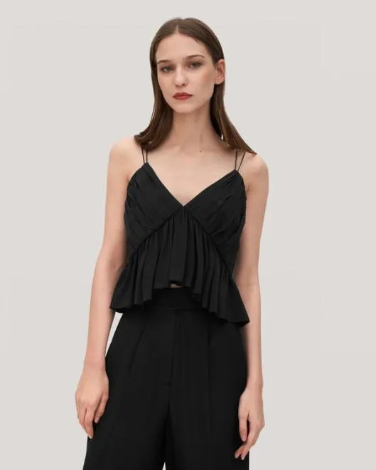 Versatile Pleated Silk Magnolia Camisole 8211 Black and White Silk Cami Top Women Lilysilk Tops