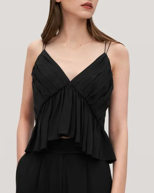 Versatile Pleated Silk Magnolia Camisole 8211 Black and White Silk Cami Top Women Lilysilk Tops