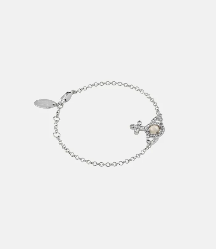 Vivienne Westwood Bracelets Women Olympia Pearl Chain Bracelet Platinum Creamrose Pearl White Cz