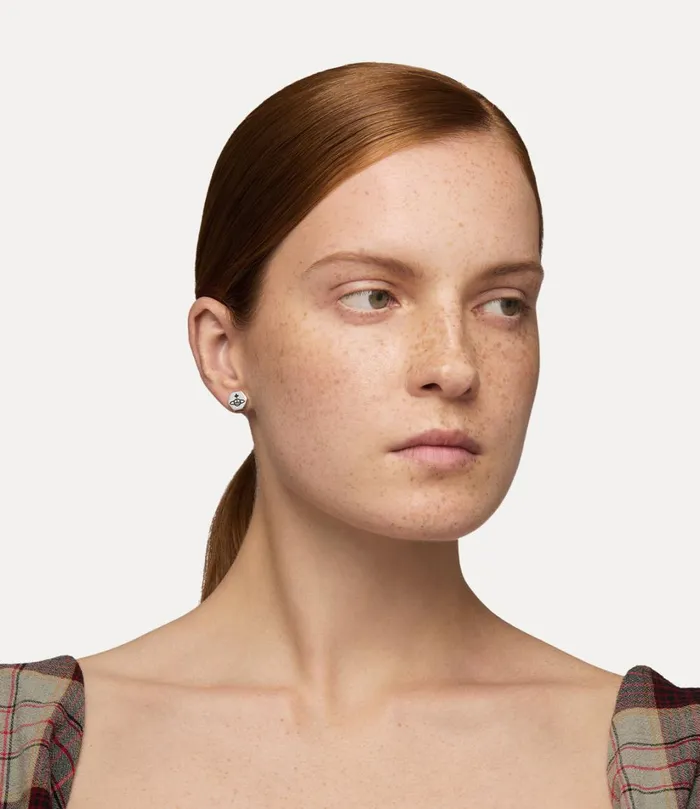 Vivienne Westwood Earrings MenWomen Adel Single Stud Earring Platinum Black Enamel