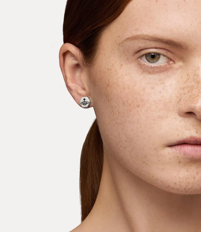 Vivienne Westwood Earrings MenWomen Adel Single Stud Earring Platinum Black Enamel