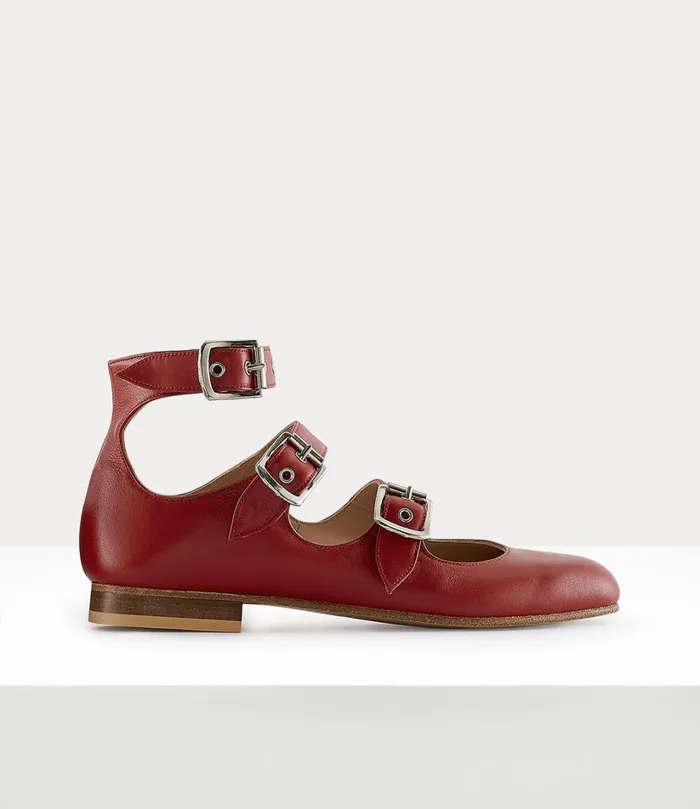 Vivienne Westwood Flats Women Roman Three Strap Red