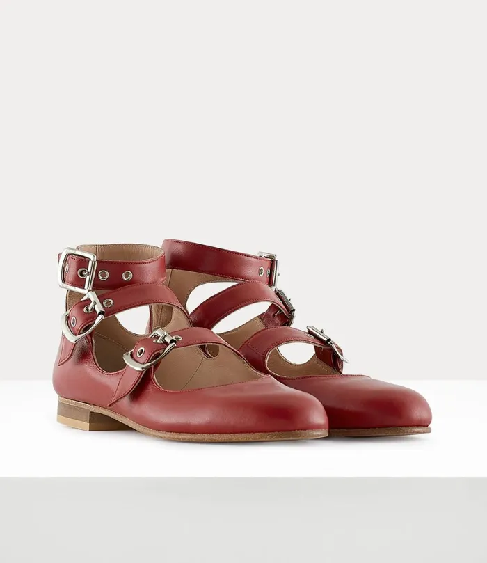 Vivienne Westwood Flats Women Roman Three Strap Red