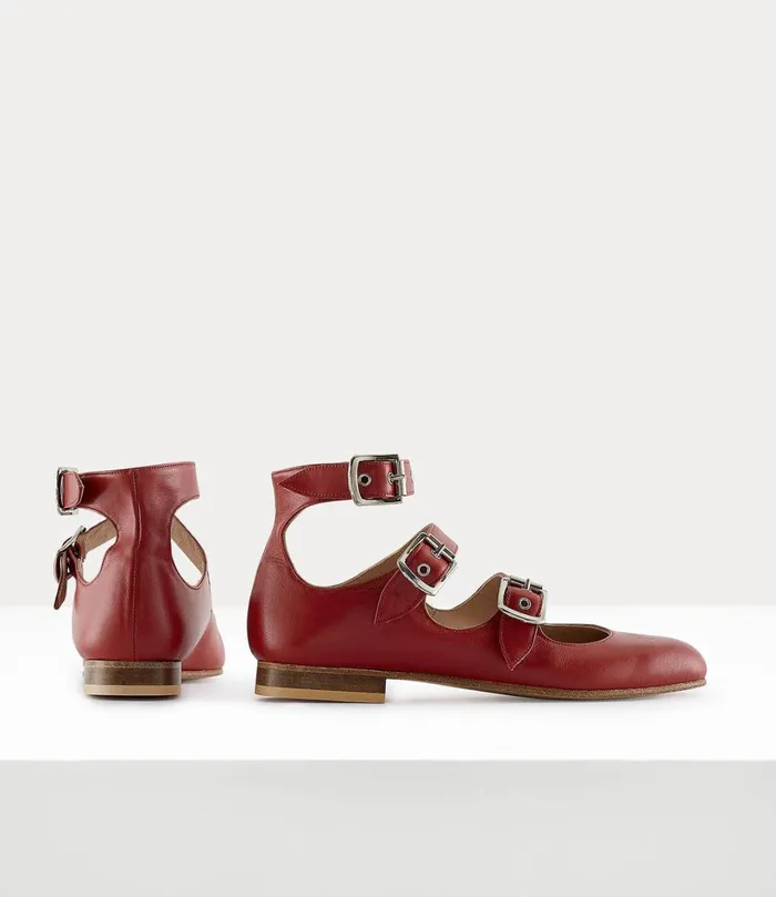 Vivienne Westwood Flats Women Roman Three Strap Red