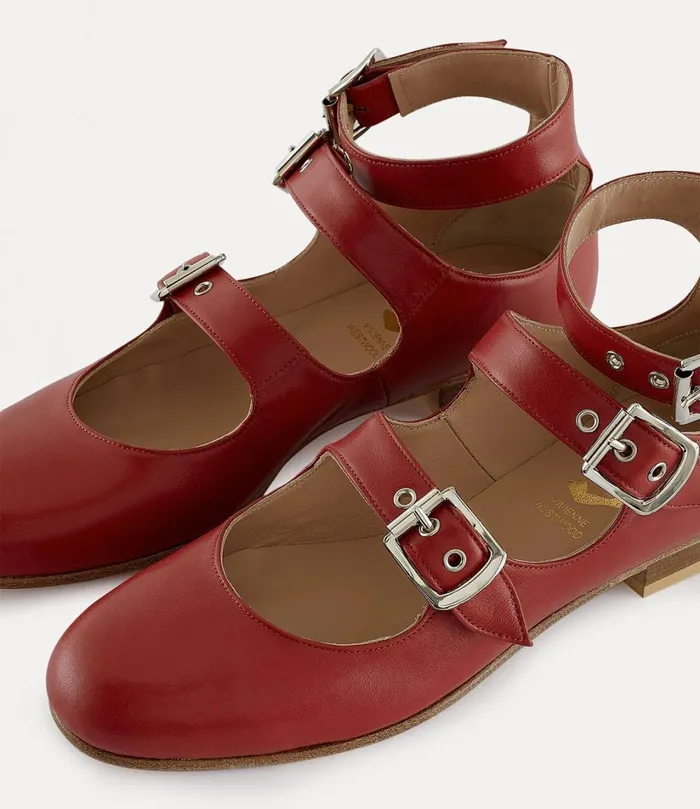 Vivienne Westwood Flats Women Roman Three Strap Red