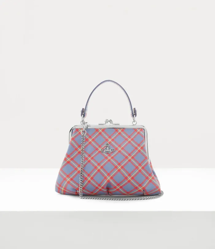 Vivienne Westwood Handbags Women Granny Frame Purse Blueorange Tartan