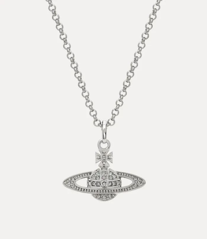 Vivienne Westwood Necklaces Men Man Mini Bas Relief Orb Pendant Necklace Platinum Crystal Crystal