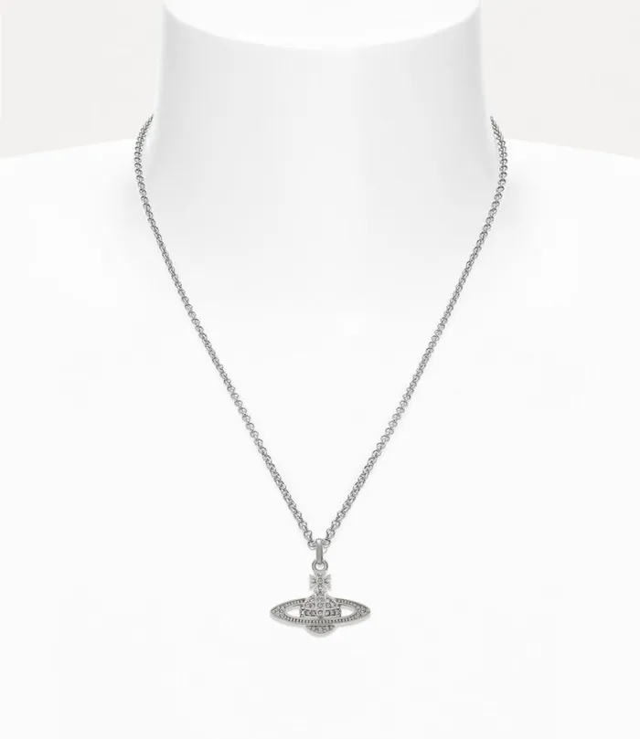 Vivienne Westwood Necklaces Men Man Mini Bas Relief Orb Pendant Necklace Platinum Crystal Crystal