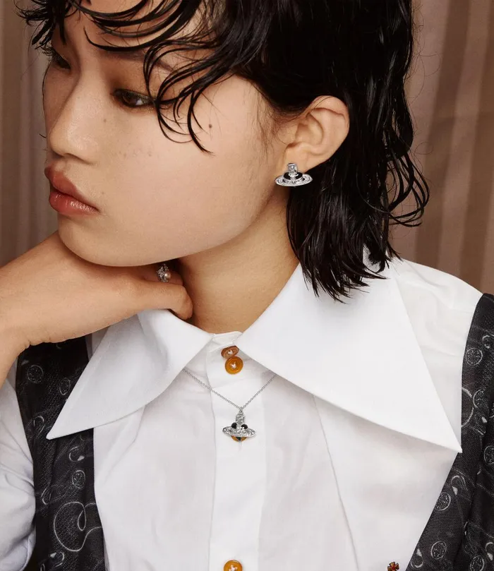 Vivienne Westwood Necklaces Women New Diamante Heart Pendant Necklace Platinumblack Diamond Crystalblack