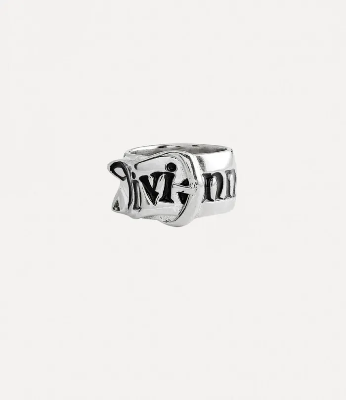 Vivienne Westwood Rings Women Belt Ring Platinum Black Enamel