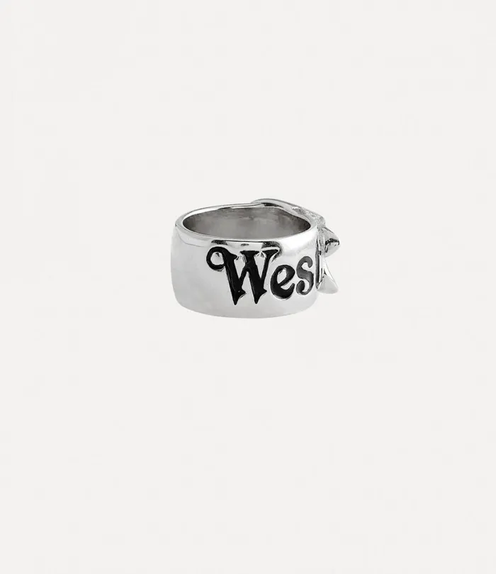 Vivienne Westwood Rings Women Belt Ring Platinum Black Enamel