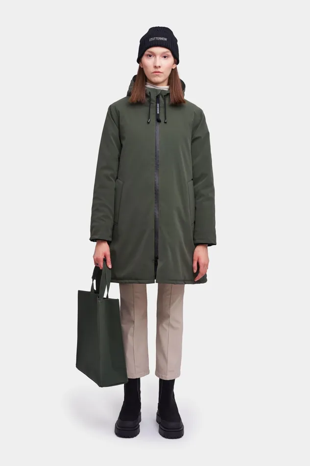 Winter Coats Women Stutterheim Mosebacke Matte Winter Jacket Dark Green