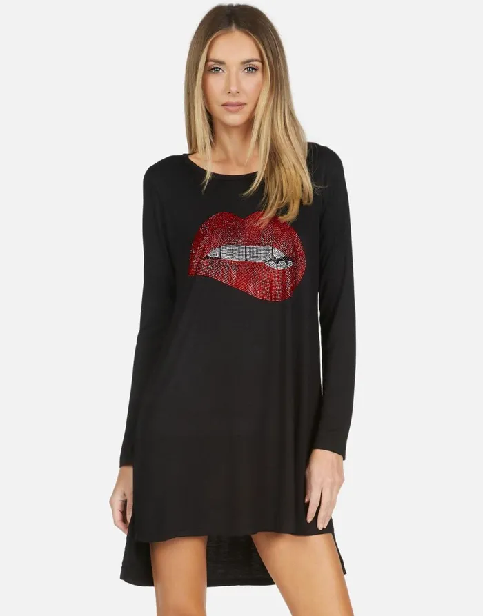 Women039s Adora X Crystal Biting Lip Black Lauren Moshi Dresses