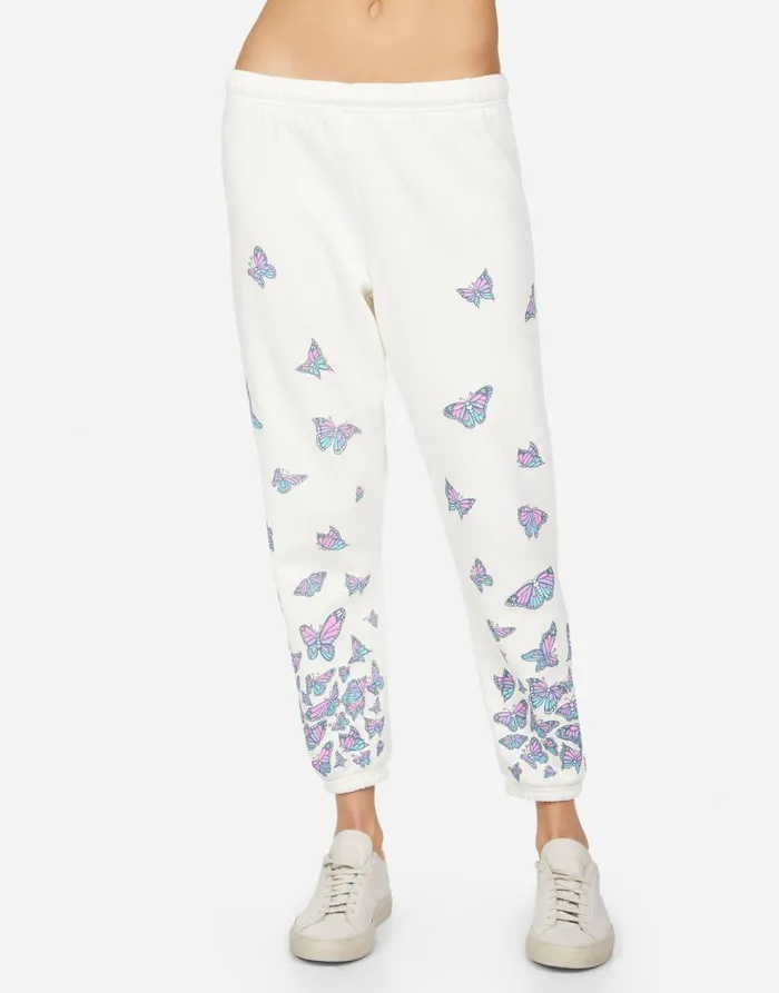 Women039s Alana Color Butterfly Skull Burst Milk Lauren Moshi Crop Sweatpants