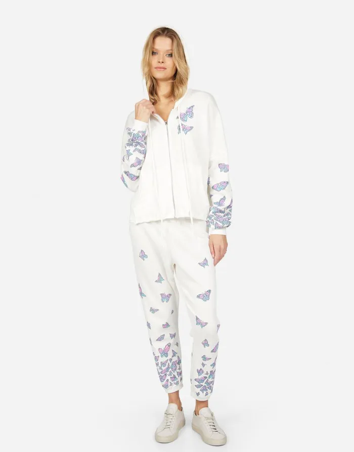 Women039s Alana Color Butterfly Skull Burst Milk Lauren Moshi Crop Sweatpants