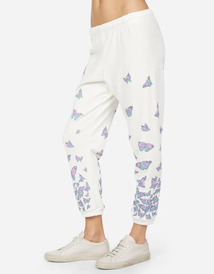 Women039s Alana Color Butterfly Skull Burst Milk Lauren Moshi Crop Sweatpants