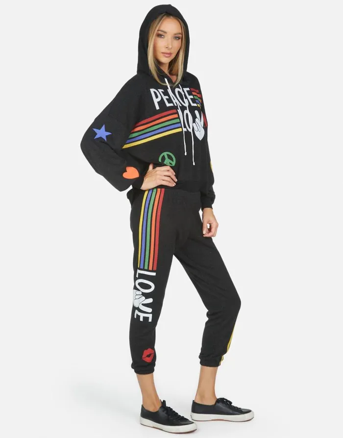 Women039s Alana Peace Love Stripe Black Lauren Moshi Crop Sweatpants