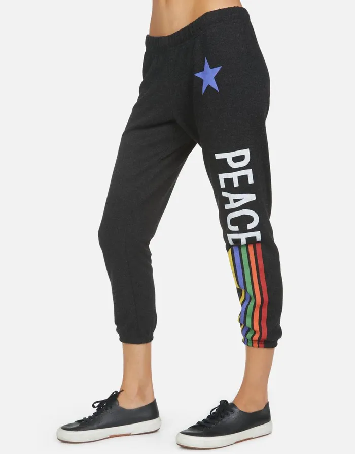 Women039s Alana Peace Love Stripe Black Lauren Moshi Crop Sweatpants
