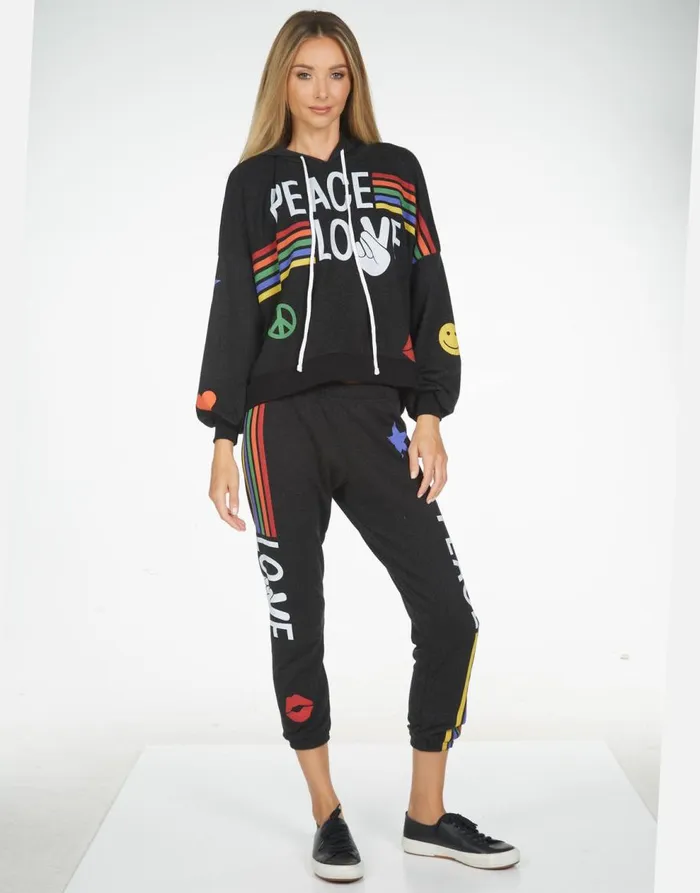 Women039s Alana Peace Love Stripe Black Lauren Moshi Crop Sweatpants