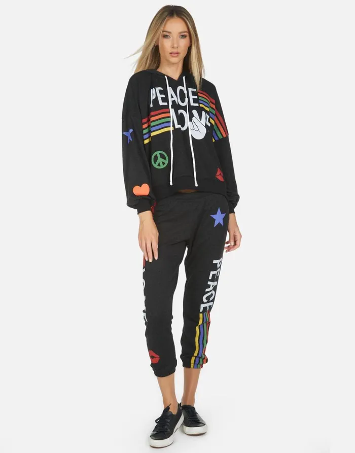 Women039s Alana Peace Love Stripe Black Lauren Moshi Crop Sweatpants