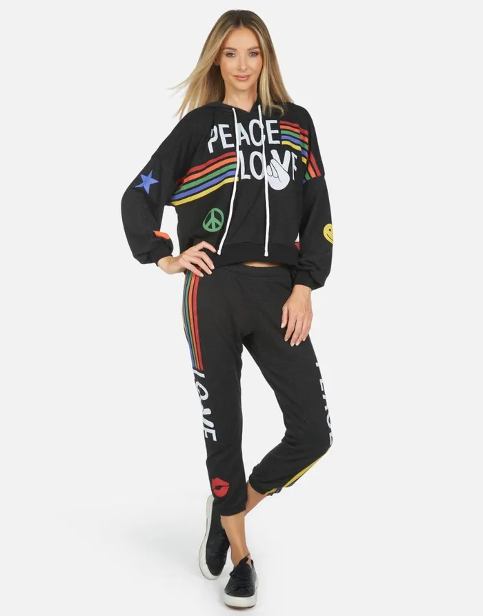 Women039s Alana Peace Love Stripe Black Lauren Moshi Crop Sweatpants