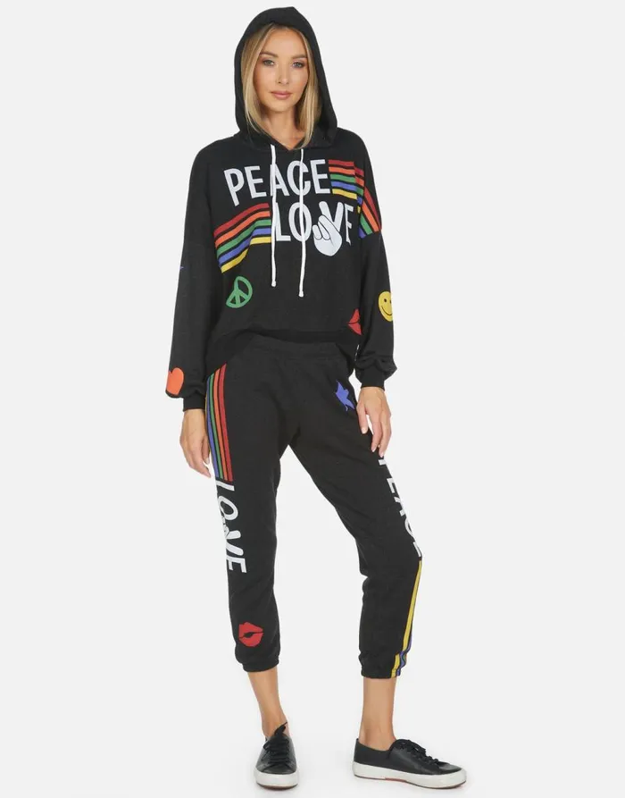 Women039s Alana Peace Love Stripe Black Lauren Moshi Crop Sweatpants
