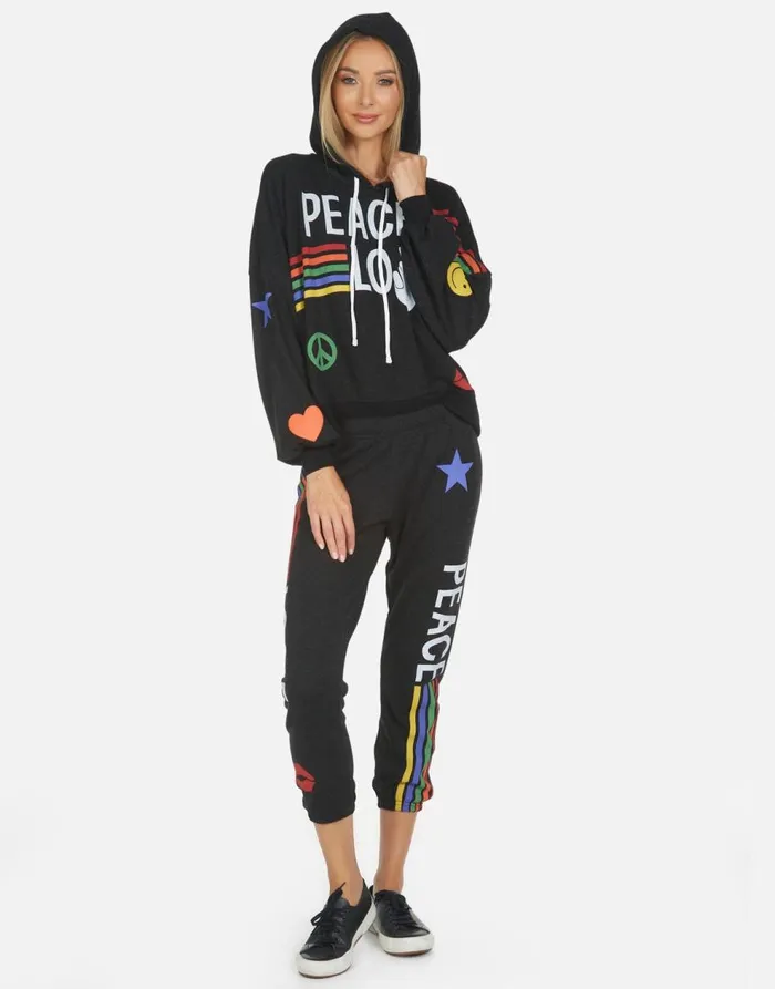 Women039s Alana Peace Love Stripe Black Lauren Moshi Crop Sweatpants