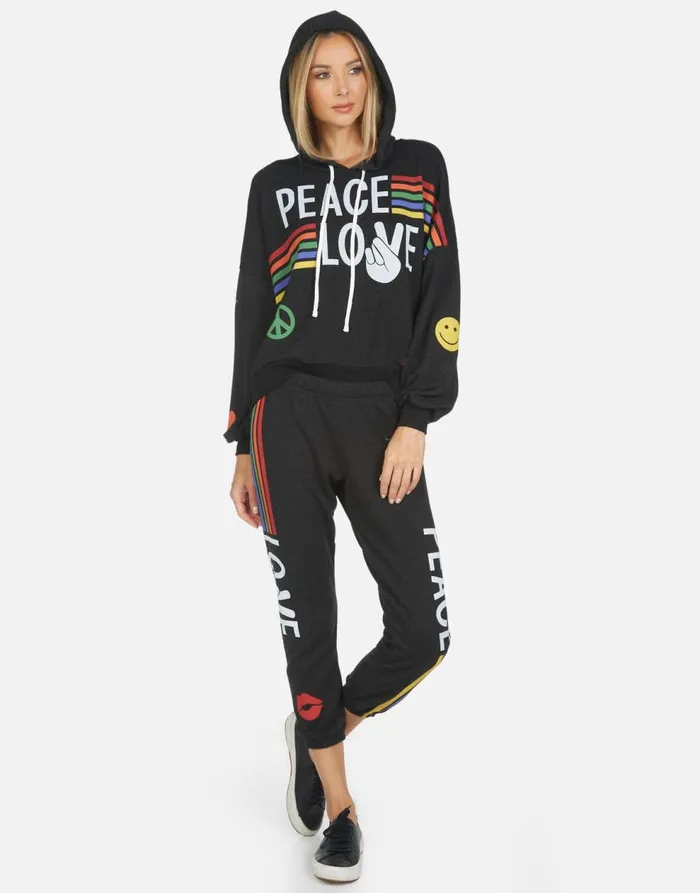 Women039s Alana Peace Love Stripe Black Lauren Moshi Crop Sweatpants