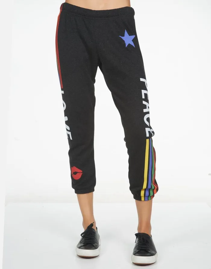 Women039s Alana Peace Love Stripe Black Lauren Moshi Crop Sweatpants