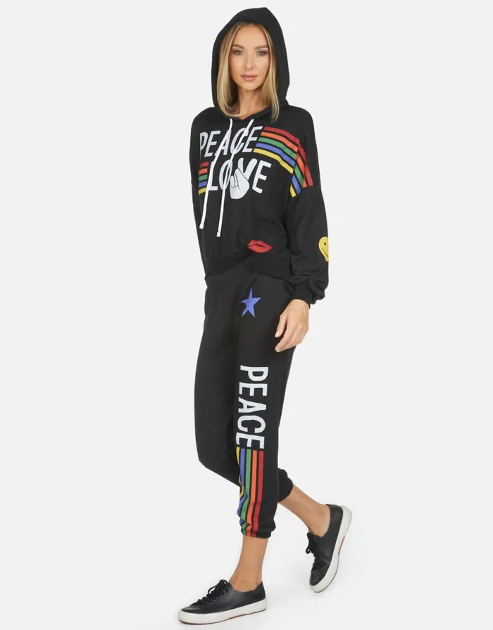 Women039s Alana Peace Love Stripe Black Lauren Moshi Crop Sweatpants