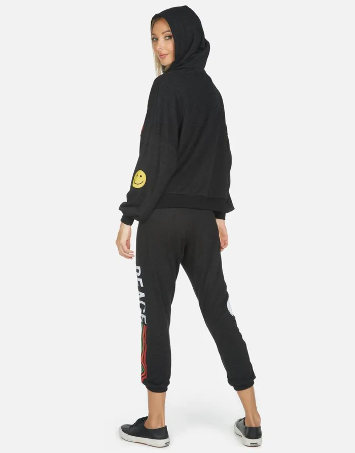 Women039s Alana Peace Love Stripe Black Lauren Moshi Crop Sweatpants
