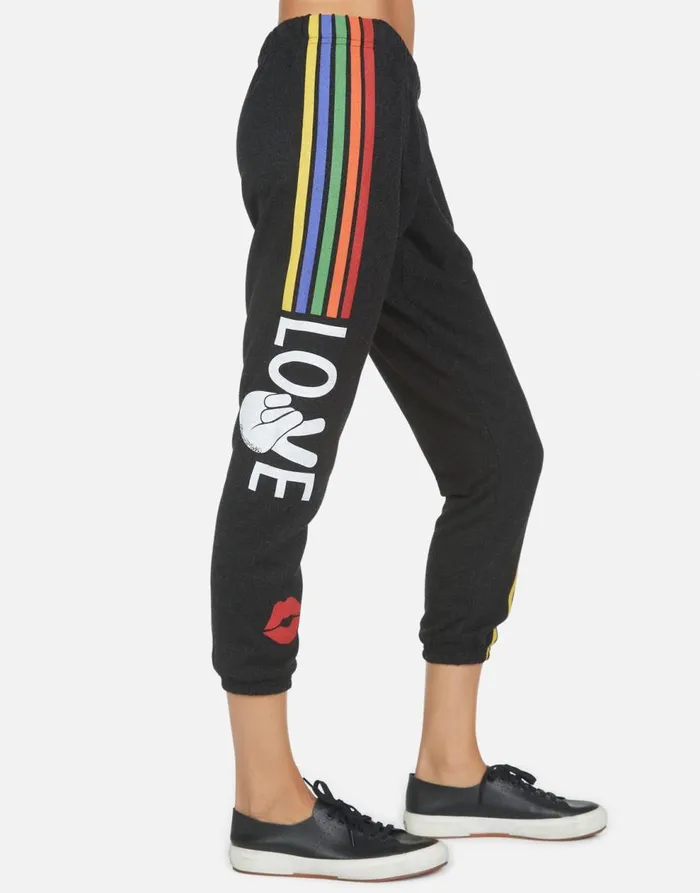 Women039s Alana Peace Love Stripe Black Lauren Moshi Crop Sweatpants
