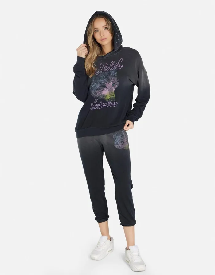 Women039s Alana Wild Wolf Jet Black Ombre Lauren Moshi Crop Sweatpants