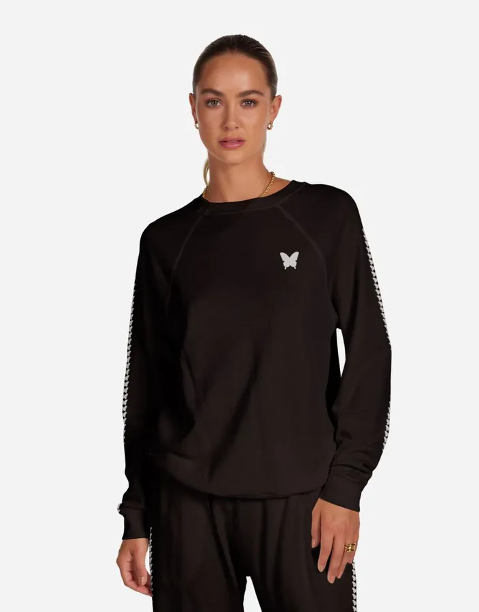 Women039s Anela Butterfly Happyface Black Lauren Moshi Long Sleeve