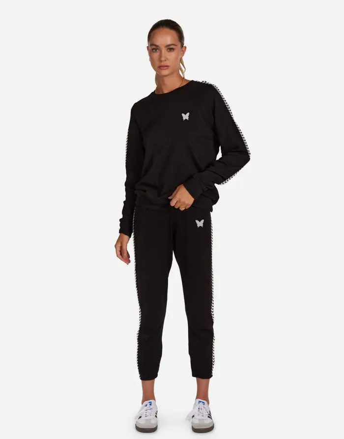 Women039s Anela Butterfly Happyface Black Lauren Moshi Long Sleeve
