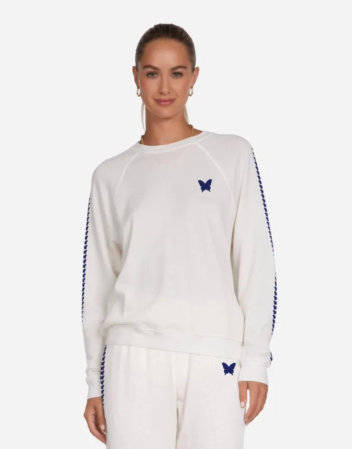 Women039s Anela Butterfly Happyface Milk Lauren Moshi Long Sleeve