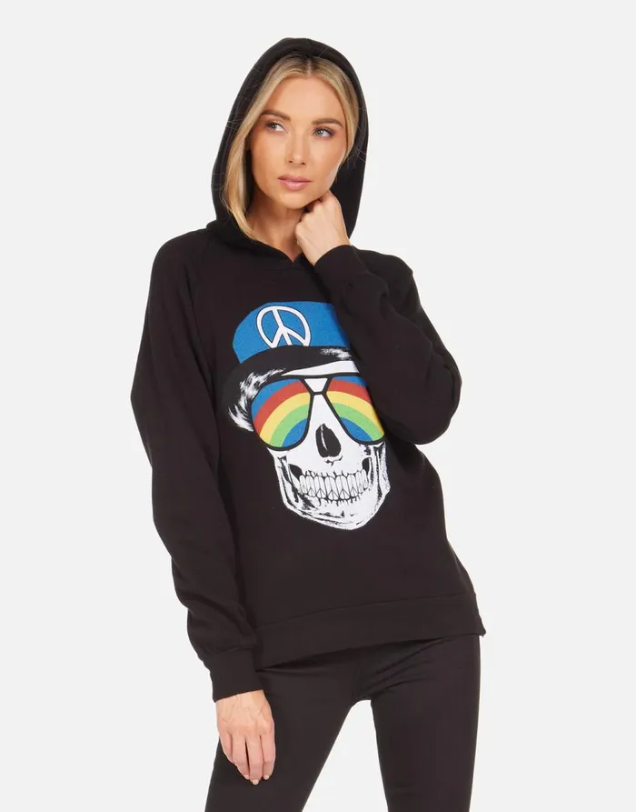 Women039s Corbin Rainbow Peace Skull Black Lauren Moshi Hoodies